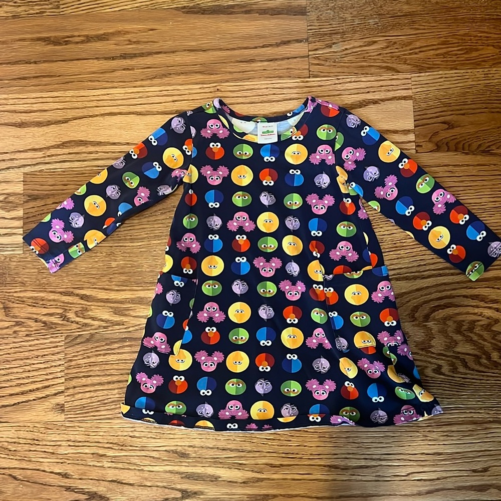 Hanna Andersson Navy Knit Dress with Multicolored Emoji Faces